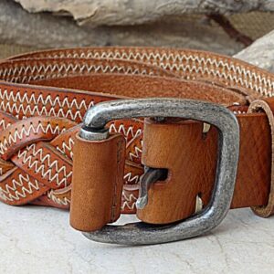 Brown floral leather belt