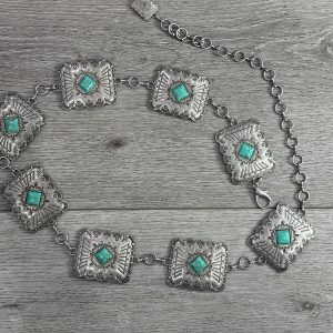 Western Silver Turquois stone rectangular Comcho Chain Belt