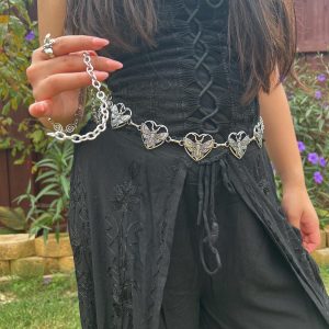 Dead Head Moth Metal Belt, Costume Jewelry, Bug Waist Chain Belt, Creepy Goth Punk Retro Unisex, Whimsigoth Moth Belt, Halloween Accessory