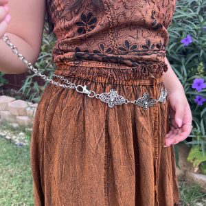 Dead Head Moth Metal Belt, Costume Jewelry, Bug Waist Chain Belt, Creepy Goth Punk Retro Unisex, Whimsigoth Moth Belt, Halloween Accessory