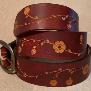 Custom Leather Belt - Tooled Leather Belt - Handmade Leather Belt - Ladies Floral Leather Belt - 1-1/2" Personalized Floral 6 Belt