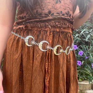 Celestial Crescent Moon Chain Belt, Costume Jewelry, Boho Hippie Aesthetic Belt, Vintage Vibe Adjustable Metal Waist Chain , Whimsical Belt
