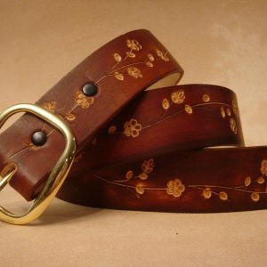 Custom Leather Belt - Tooled Leather Belt - Handmade Leather Belt - Ladies Floral Leather Belt - 1-1/2" Personalized Floral 2 Belt
