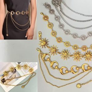 Metal Crescent Moon And Star Belt,Vintage Vibe Costume Jewelry,Fashion Waist Chain-Clothing Matching,Hippie Boho Belts,Vintage Witch Belt
