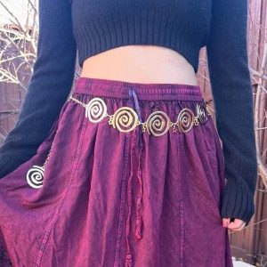 Gold Tone Swirl Charm Belt with Tiny Stars | Boho Festival Waist Chain | Whimsical Hippie Jewelry | Celestial Spiral Belt for Women