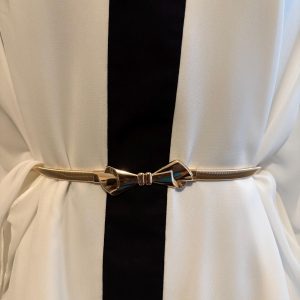 Gold, Elastic, Women's Belt: Vintage Style Woven Waist Accessory