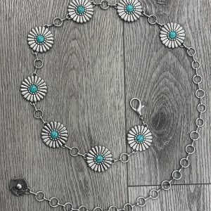 Western Daisy Silver Turquois stone Chain Belt