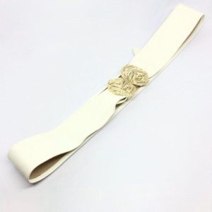 VINTAGE WHITE BELT Gold Tone Leaf Buckle Wide Retro 80s 70s Glam