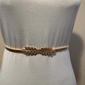 Gold Leaf Buckle Stretch Belt: Elegant Women's Party Dress Accessory